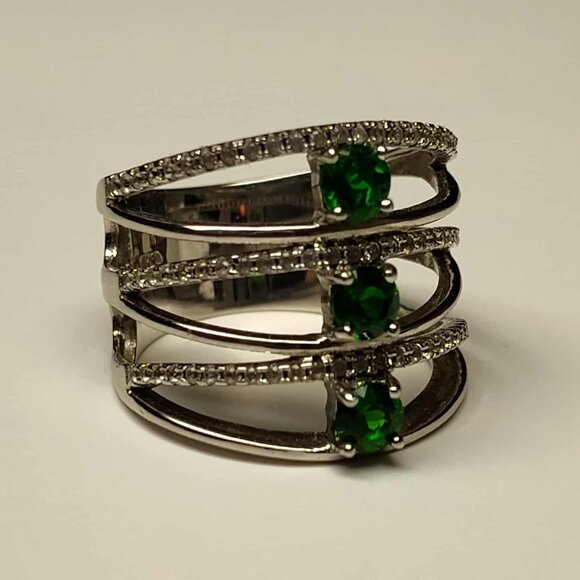 .87ctw Russian Chrome Diopside w/.45ctw White Zircon Sterling Silver ring Size 7 - Picture 5 of 16